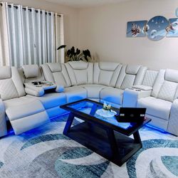 Luxury Reclining Sofa with LED – Like New
