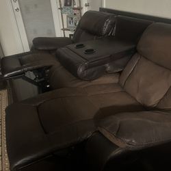 Brown/Dark Brown Reclining Couch