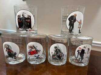 6 Norman Rockwell Saturday Evening Post drinking glasses