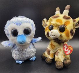 Ty Beanie Boos Plush Lot Penguin, Blue Bird & Giraffe with Tag