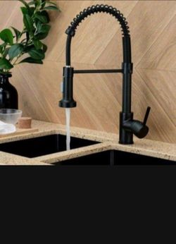 Matte Black Spring Neck Pull-Down Kitchen Faucet
