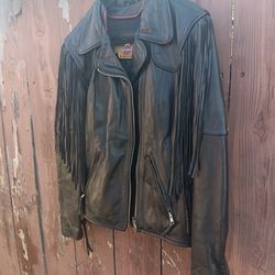 Harley Davidson Fringe Leather Motorcycle Riding Jacket Punk Rock N Roll