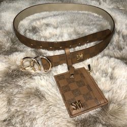 Steve Madden SM Logo Brown & Gold Tone Belt New
