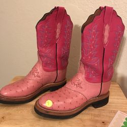 LIKE NEW - Lucchese 2000 Pink Ostrich Full Western Cowgirl Boots