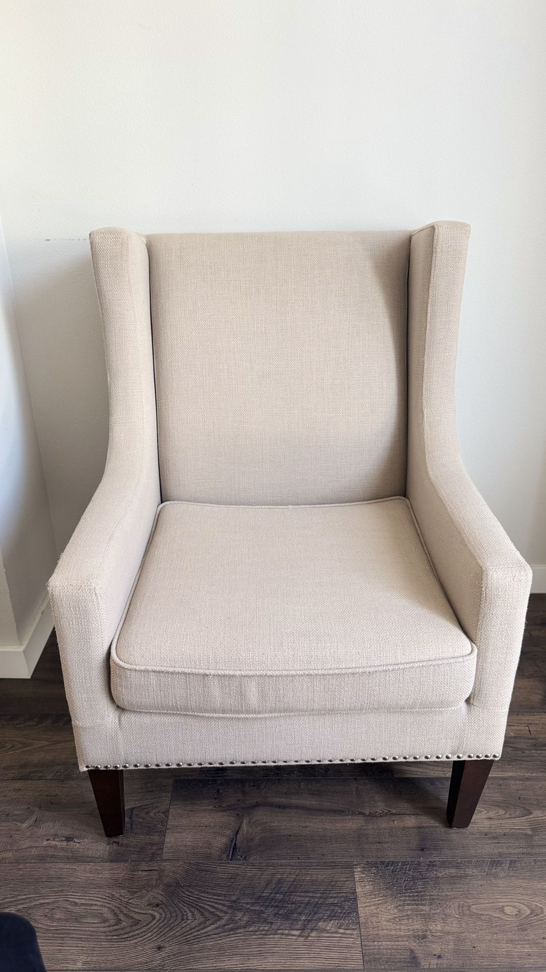 Moving Sale! Modern Beige Wingback Accent Chair – Excellent Condition