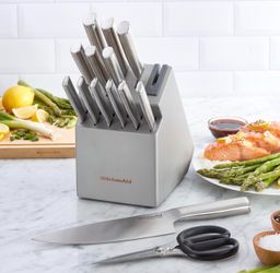 KitchenAid Gourmet Knife Block Set with Built-in Sharpener, 15-Piece, Stainless Steel