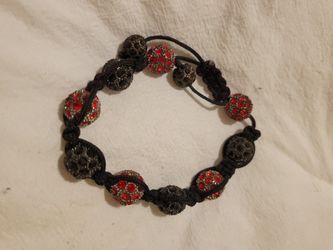 Red Black Pave Ball Disco Ball  adjustable bracelet
