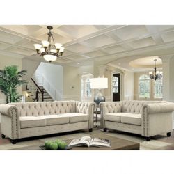 Beige Sofa And Love Seat Set (Free Delivery)