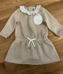 Chloe long sleeve toddler dress with lace collar — size 12 months