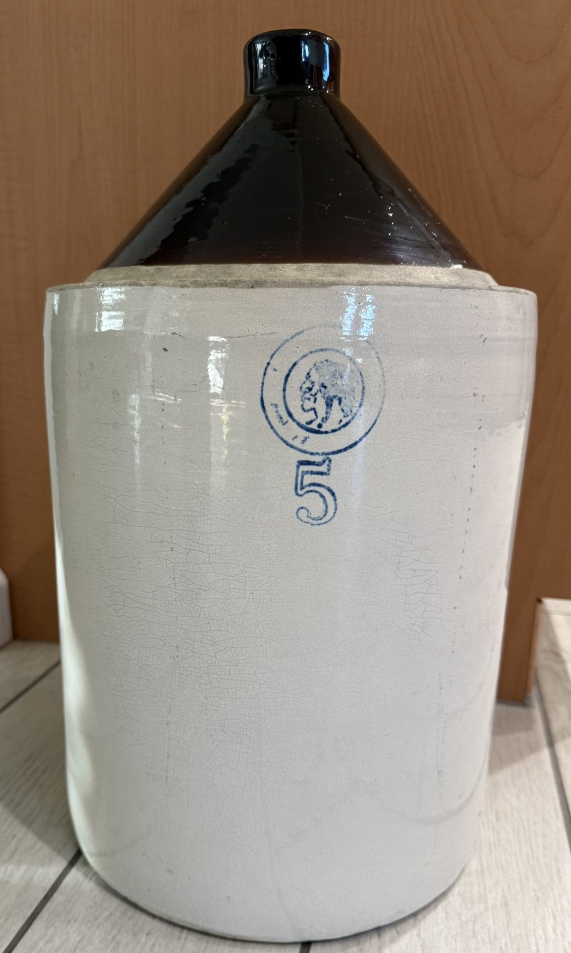Antique Vintage 5 Gallon Indian Head Stoneware, Pottery, Whiskey Jug.
