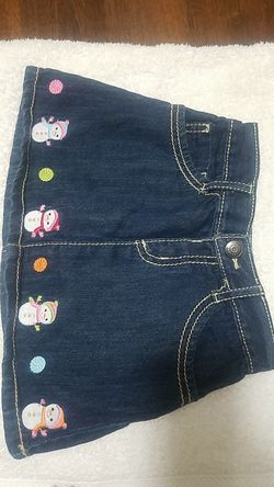 SNOWMAN GIRL'S 2T DENIM SKIRT GYMBOREE PINK BLUE GREEN ORANGE WHITE RED EMBROIDERY BEIGE STITCHING