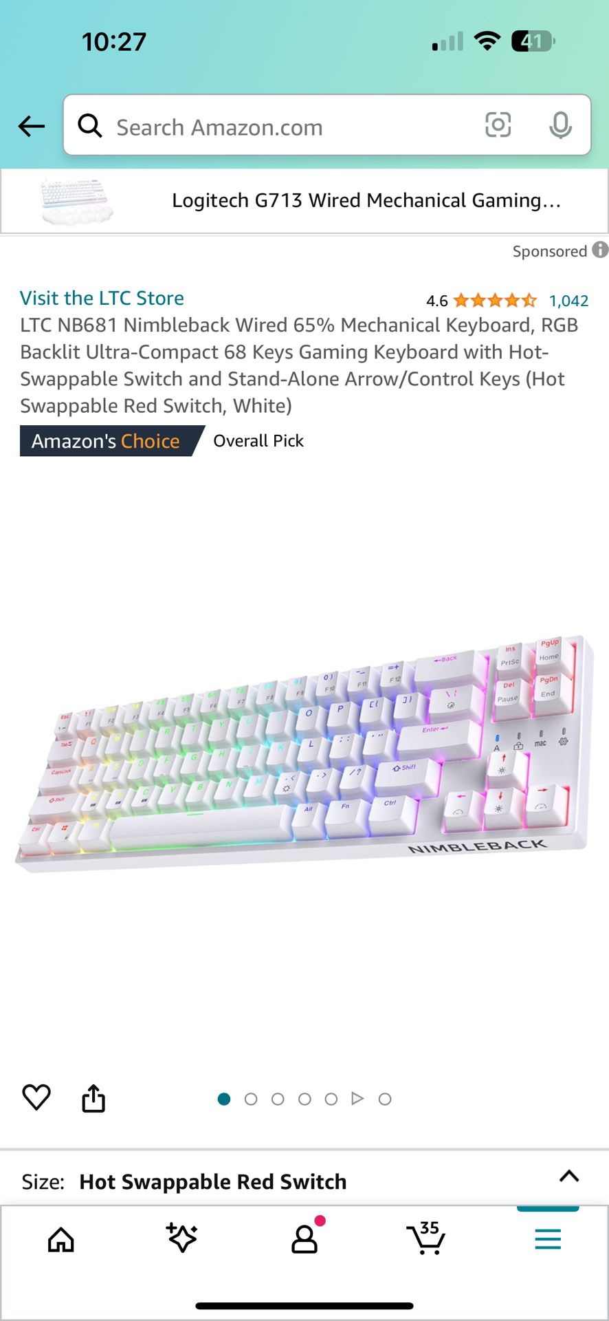 LTC NB681 Nimbleback Wired 65% Mechanical Keyboard, RGB Backlit Ultra-Compact 68 Keys Gaming Keyboard