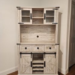 Farmhouse Coffee Bar Cabinet 72” – Storage Hutch w/ Barn Doors – Assembled