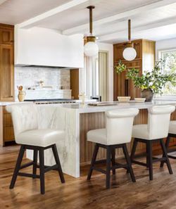 LUE BONA Ivory/Faux leather 25.8-in H Counter height Upholstered Swivel Wood Bar Stool 3- Pack