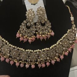 Elegant Indian Kundan-Style Necklace & Earrings Set