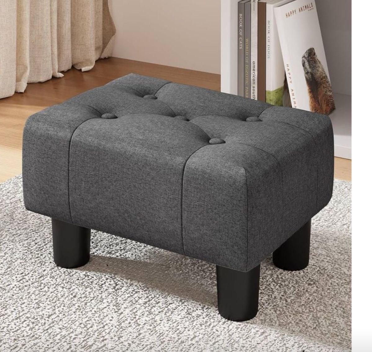 LUE BONA Small Tufted Foot Stool, Fabric Foot Stools Ottoman with Plastic Legs, 9''H, Rectangle(K018)