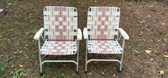Vintage Aluminum Webbed Lawn Chairs – Set of 2