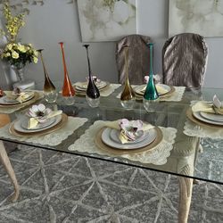 Glass Top Dining Set For 6 with Hutch 