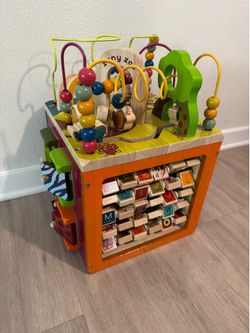 B. toys Wooden Activity Cube - Zany Zoo: Educational Play with Animals, Spinners, Bead Rollercoaster, Functional Doors
