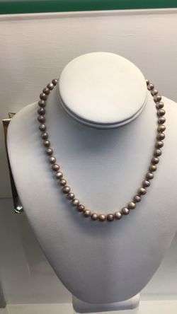 Grey Pearl Necklace 18” 7mm Strand Of Pearl With Metal Clasp