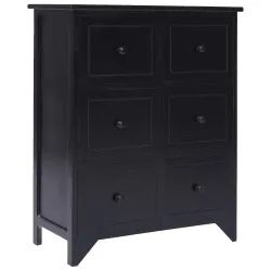 Side Cabinet with 6 Drawers Black Paulownia Wood