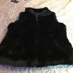 Black Faux Fur and Fabric Reversible Vest