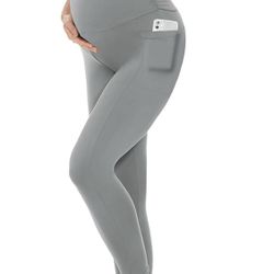 YOLIX Maternity Pregnancy Leggings Over The Belly with Pockets - Gray (4 Pairs)