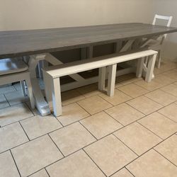 Farmhouse Table 2 Chairs 2 Bench 1 Dresser 