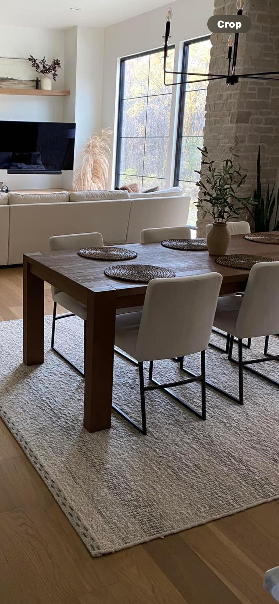 Dining Rectangular Solid Wood Table and 4 White Dining Chairs 