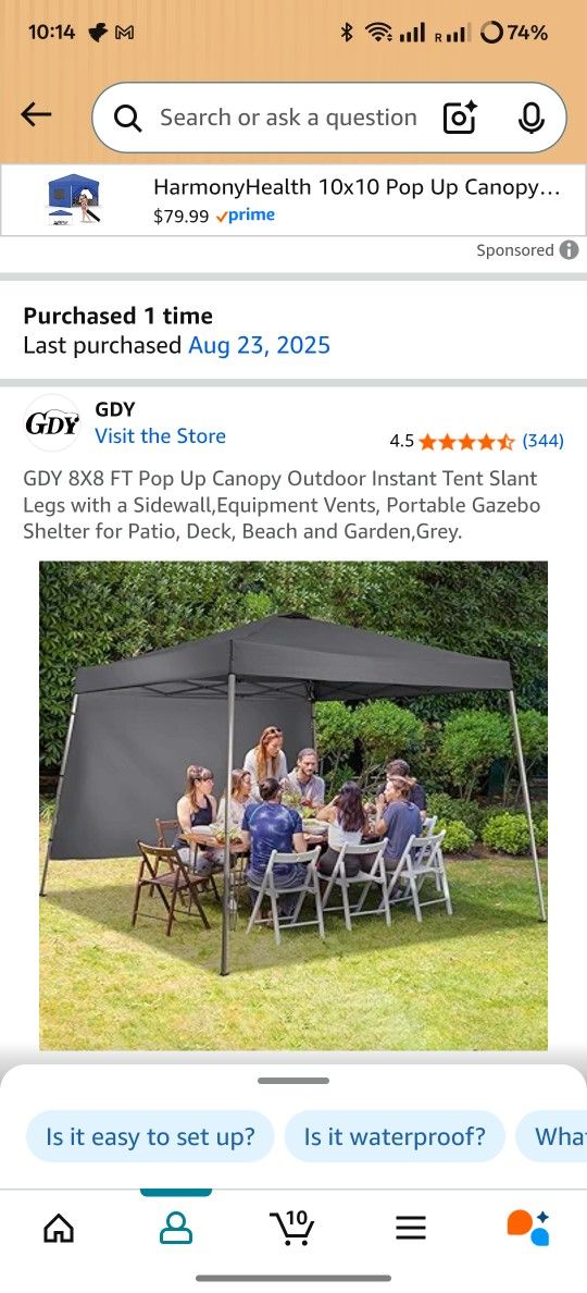 GDY 8X8 FT Pop Up Canopy Outdoor Instant Tent Slant Legs with a Sidewall,Equipment Vents, Portable Gazebo Shelter for Patio, Deck, Beach and Garden,Gr
