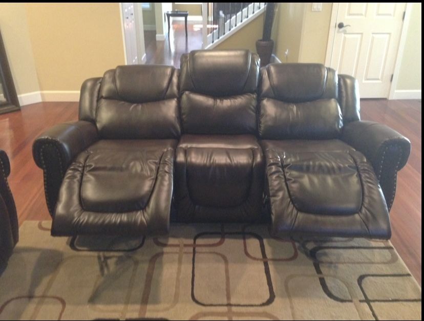 Brown Leather Reclining 3 Piece Sofa Set