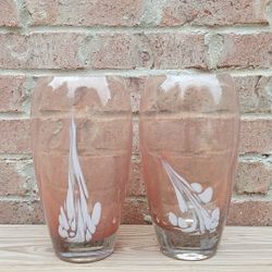 Vintage Pink/White Art Glass Vases