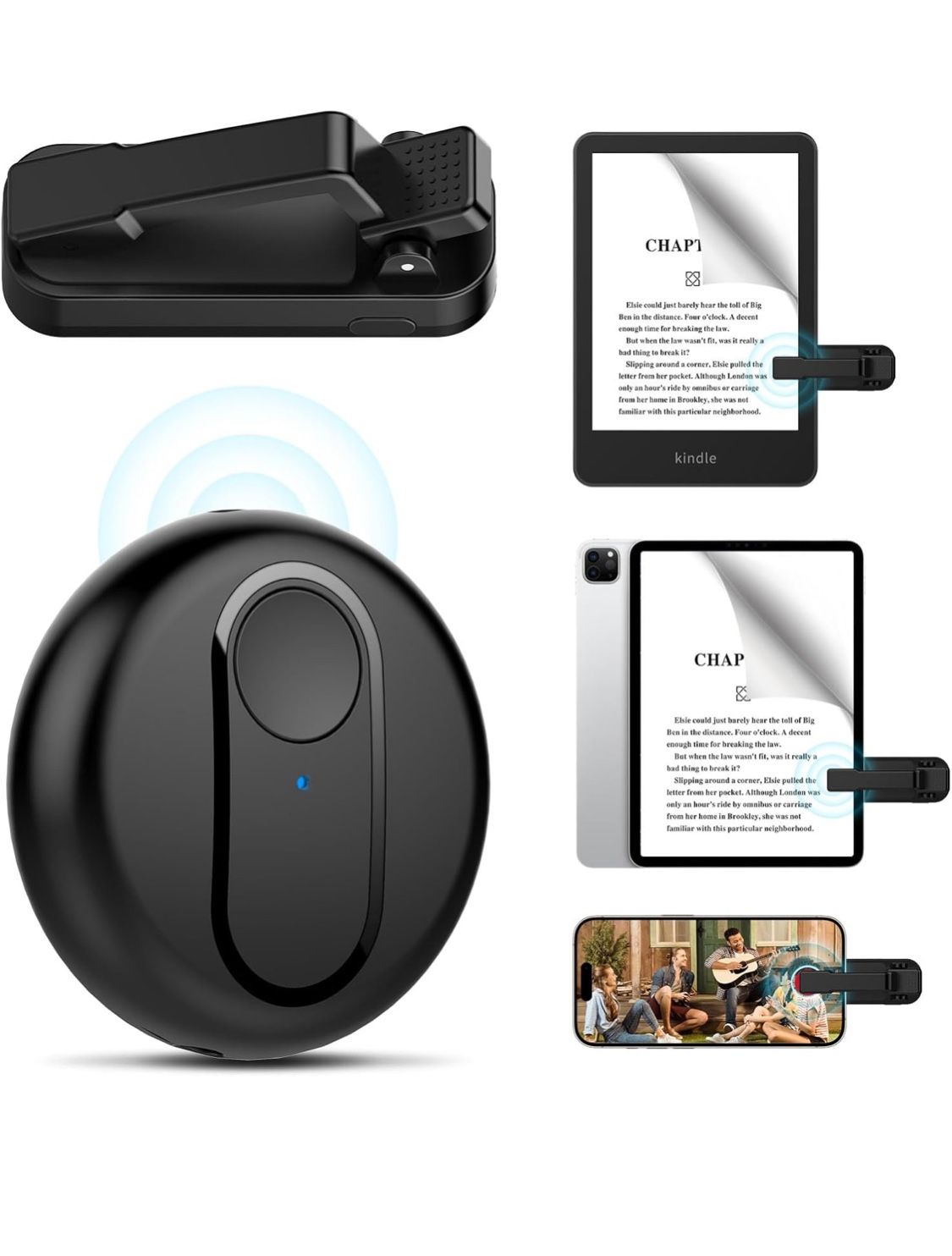 Remote Control Page Turner for Kindle Paperwhite Oasis Kobo eReaders, Camera Shutter Selfie Controller, Remote Page Turner for iPad Tablets Reading No