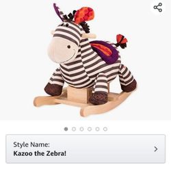 B. toys by Battat Kazoo Wooden Rocking Zebra – Rodeo Rocker – Plush Ride On Zebra Rocking Horse for Toddlers and Babies 18m+, B. Rocking Zebra