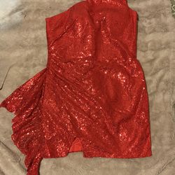 NEW short RED sequence party dress with side ruffles