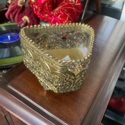 Antique Gold Gilt Crystal Jewelry Box Excellent Condition 