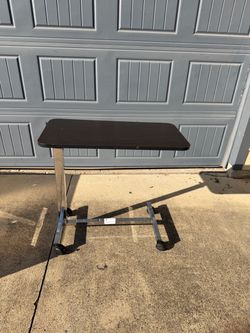 Adjustable Height Rolling Laptop Desk – Mobile Overbed Table with Wheels – Dark Wood