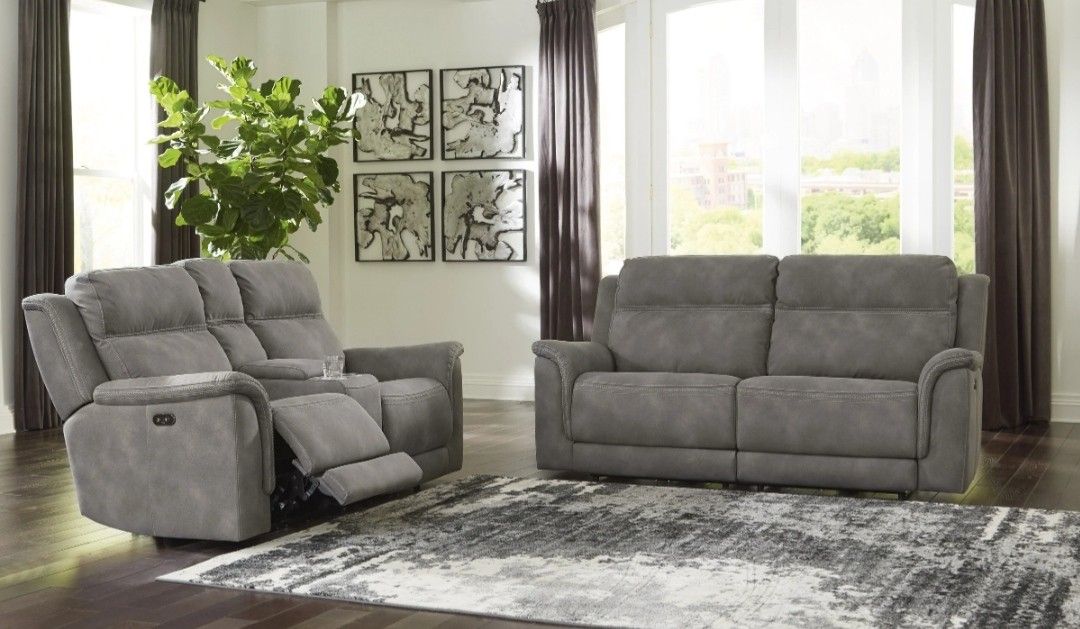 Next-Gen DuraPella Slate Power Reclining Living Room Set

