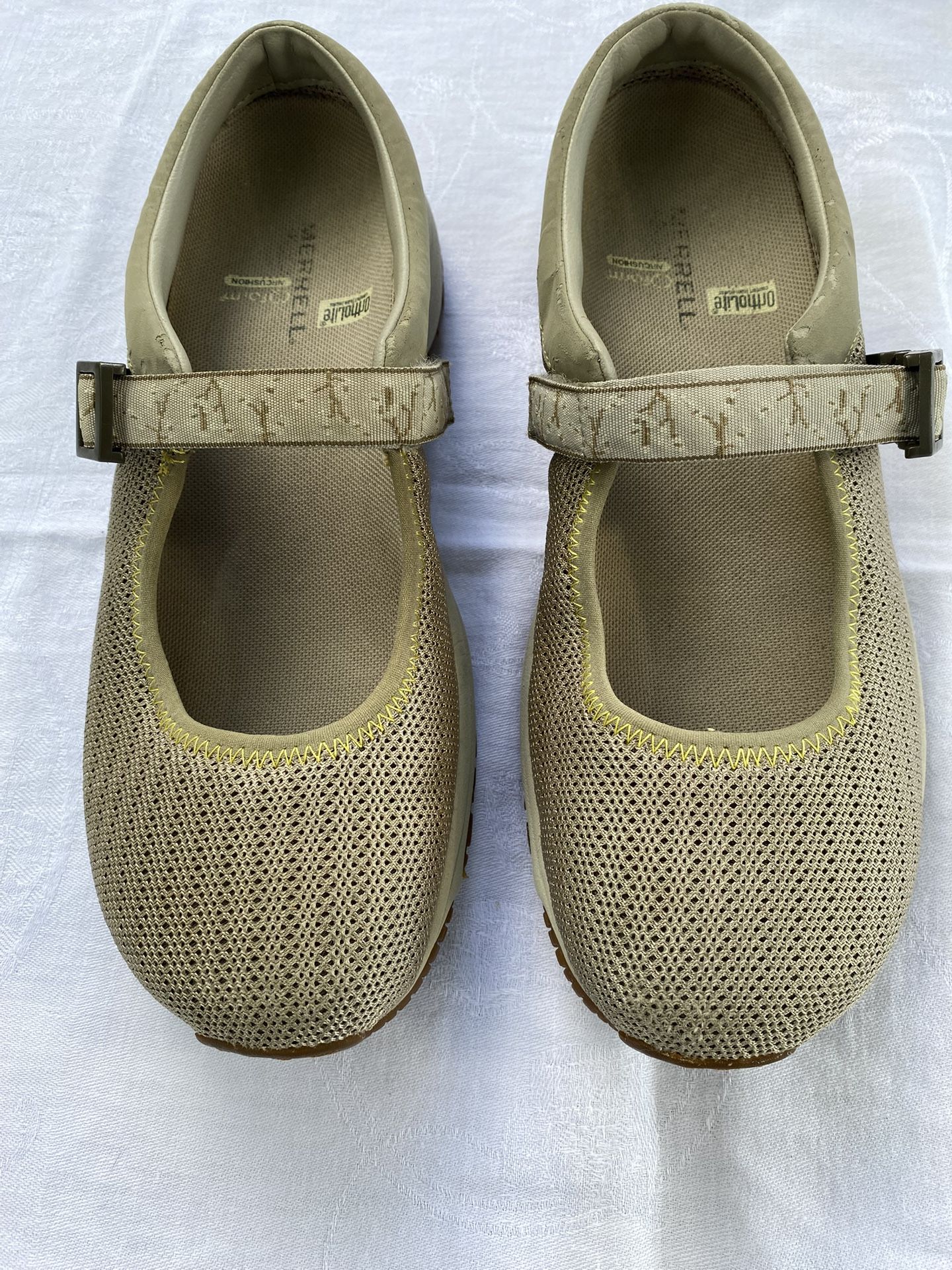 Merrell Encore Mary Jane Womens Beige Mesh Shoes Ortholite Air Cushion Size 9.5