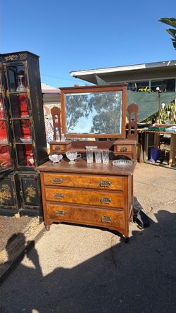 Antique Wood Dresser with Mirror