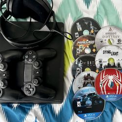 Sony PlayStation 4 Slim 1TB Bundle - 2 Controllers + Gaming Headset W/ Mic + 8 Games + HDD