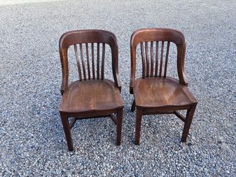 Pair of Vintage Wood Slat-Back Chairs