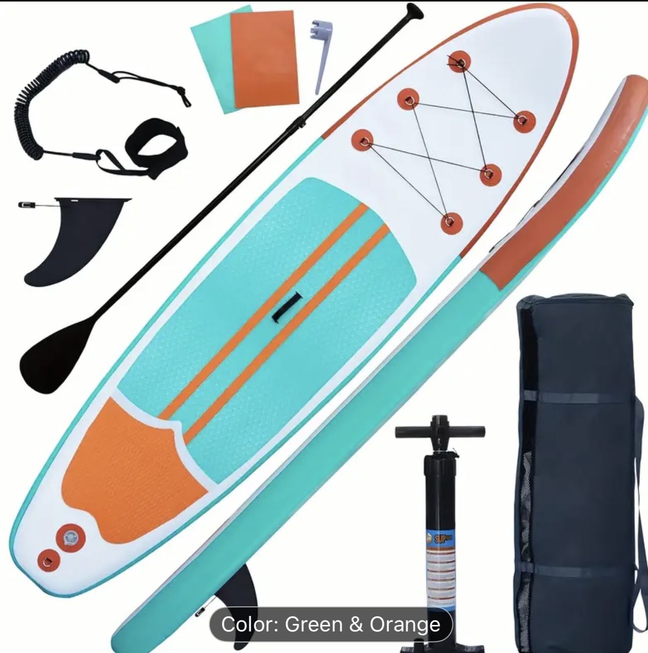 10'6" Inflatable Stand-Up Paddle Board with SUP Accessories, Non-Slip EVA Deck, Durable & Portable Design for Adults & Teens - All Skill Levels, Orang