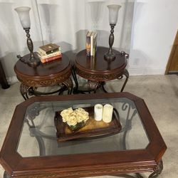 3 Piece Coffee Table Set WOOD, GLASS & IRON