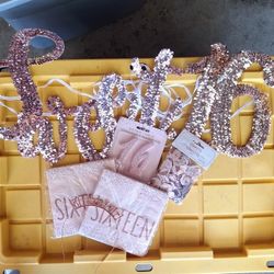 Sweet 16 Banner, 2pk Of Napkins,confetti Bag, #16 Birthday Candles Birthday Girl Headband