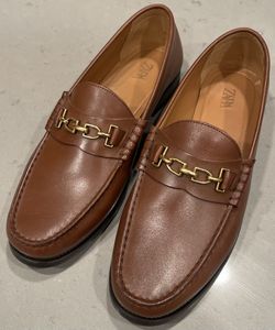 Stylish Brown Moccasins With Gold Buckle By Zara - New (sz 11-12)