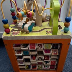 B. toys Wooden Activity Cube - Zany Zoo: Educational Play with Animals, Spinners, Bead Rollercoaster, Functional Doors