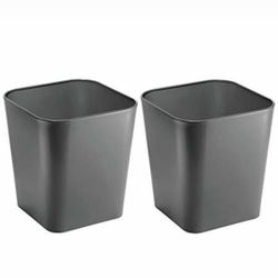 MDesign Decorative Metal Square Small Trash Can Wastebasket, Garbage Container Bin (2pack Slate Grey)