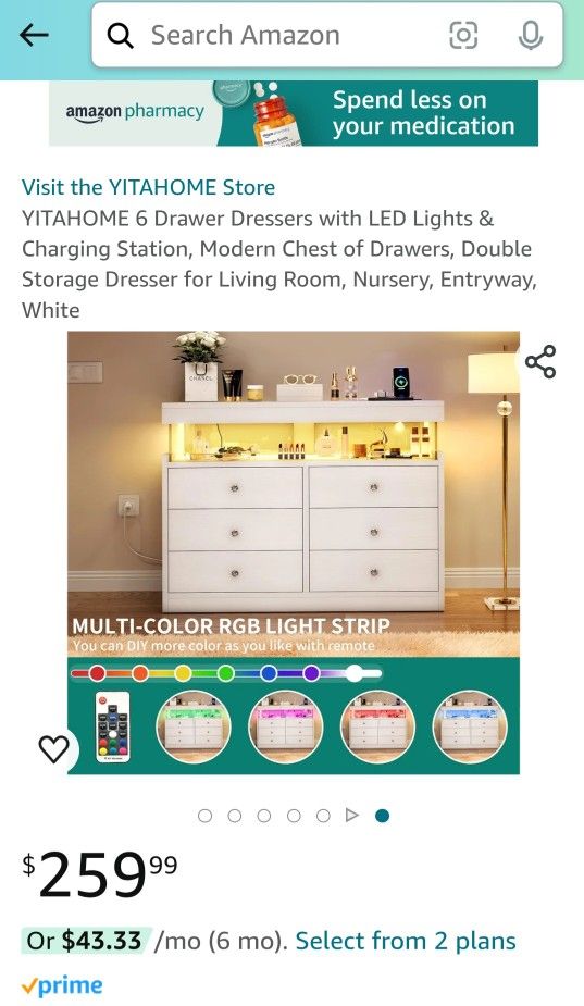 White 6 Drawer Dresser