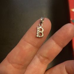 14K White Gold Letter B Pendant With Stones
